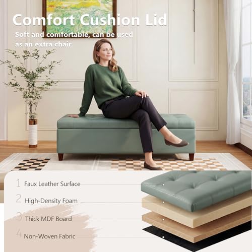 joveco 51 inch storage bench,leather tufted storage ottoman showing dimensions