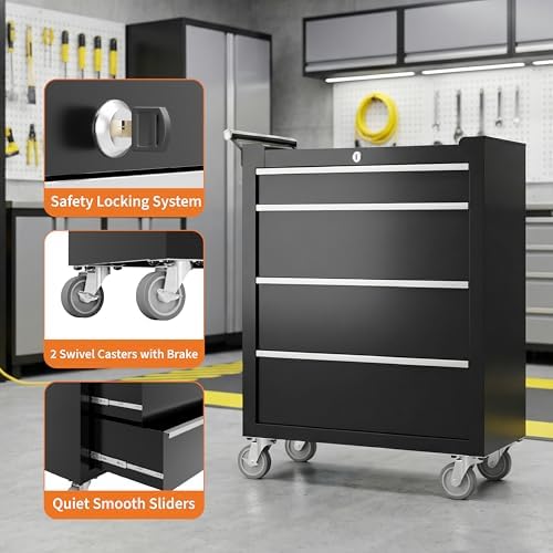 garvee rolling tool chest, 4 drawers tool storage showing dimensions