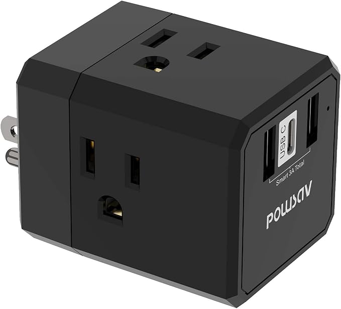 Cruise Ship Essentials, 3-Side Outlet Splitter by POWSAV