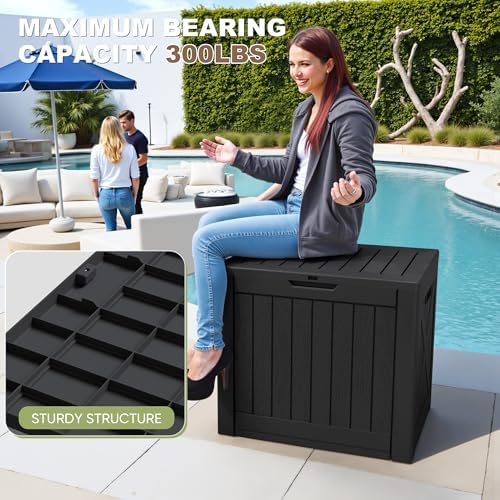 greesum 40 gallon resin deck box, outdoor storage showing dimensions