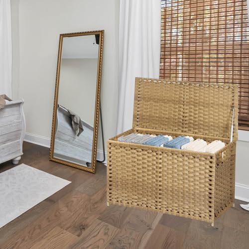 wicker storage trunk, large storage basket with lid,rural showing dimensions