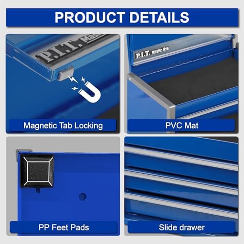 p.i.t. mini tool box,3 drawers small metal toolbox, package contents