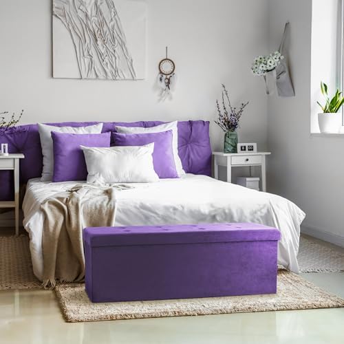 sorbus collapsible storage ottoman bench (purple, 15" d shown in use