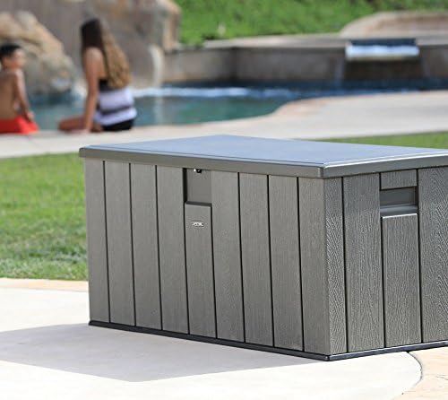 lifetime outdoor storage box, 150 gallon showing dimensions