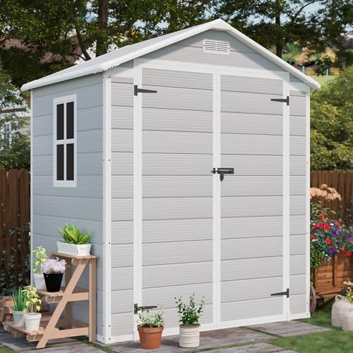 patiowell 6x4 ft resin outdoor storage shed with, close-up detail