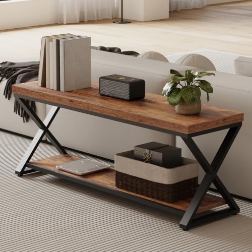 ibf rustic entryway bench with storage, rustic brown showing dimensions