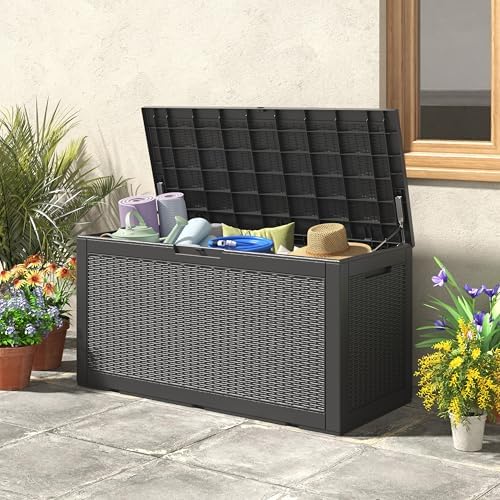 resin outdoor deck storage box waterproof (black, 110 on a desk or shelf