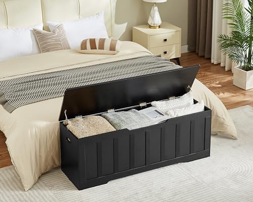 vankiley 51.2" storage chest extra large,wooden storage bench,black showing dimensions