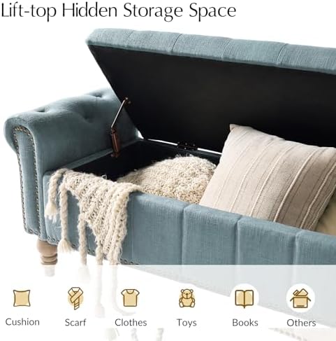 hulala home farmhouse storage bench, blue, close-up detail