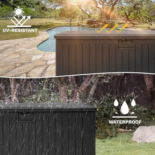dwvo 260 gallon resin outdoor storage box, xxl, close-up detail