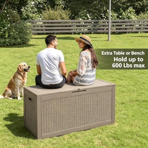 110 gal outdoor storage box waterproof lockable,deck box,medium, side view