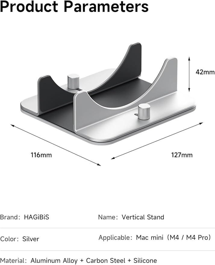Hagibis Vertical Stand for Mac mini M4, Aluminum Alloy Laptop Stand Anti-Slip - Image 8