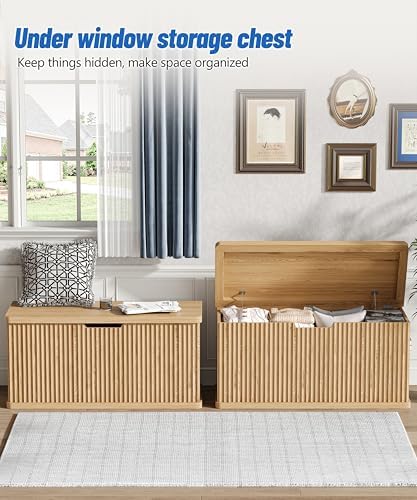 akxomel 37.4" fluted storage chest wooden storage trunk, close-up detail