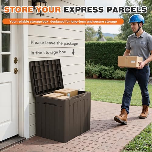 32 gallon deck box outdoor indoor waterproof storage, side view