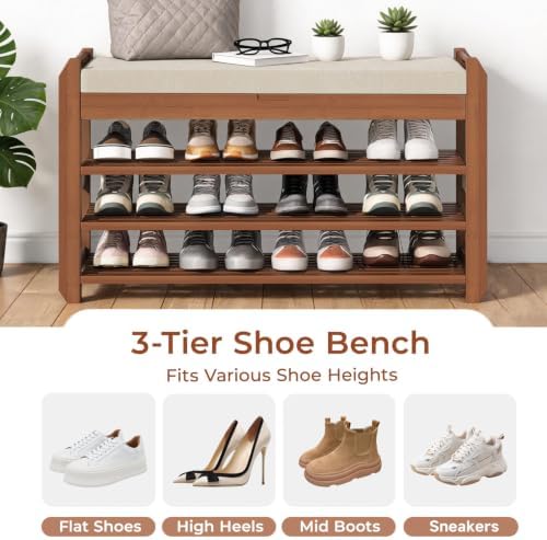 39.4" shoe rack bench with coat rack 3-tier, side view
