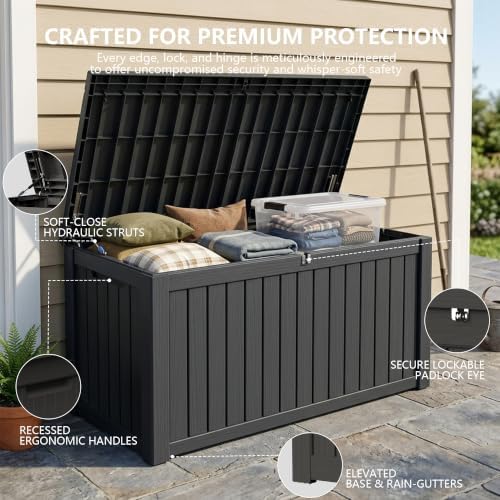 outdoor storage box,180 gallon waterproof deck box [upgraded, close-up detail