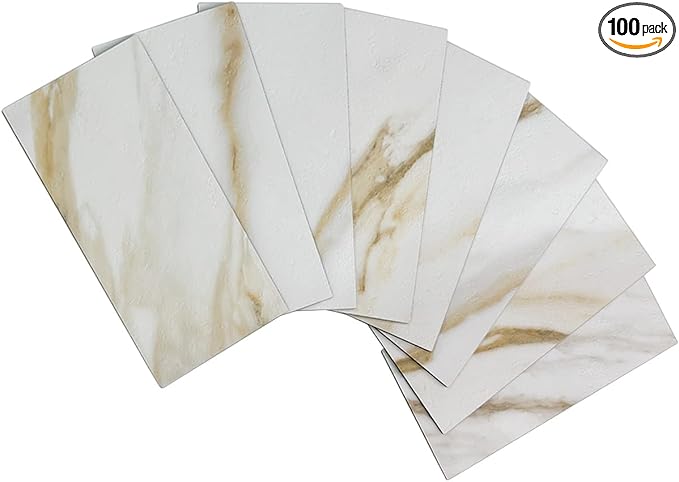 AULIGET 100-Piece Calacatta Gold Marble Look Peel and Stick Backsplash Wall by AULIGET