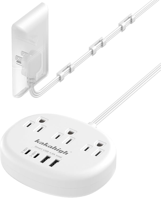 Flat Extension Cord with Outlet Cover & Cable Clips- 10 FT, 1625W Child Proof by YourBetterchoice