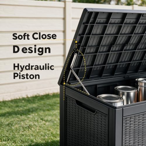130 gallon deck box,lockable outdoor storage box gas, close-up detail