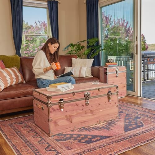 rhino knotty cedar xxl chest, coffee table storage showing dimensions