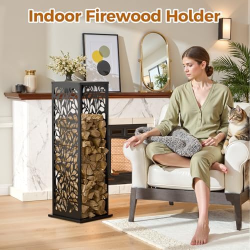 4ft firewood rack with leaf pattern, fire wood on a desk or shelf