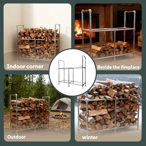 6ft heavy duty firewood rack outdoor with cover,2-tier,6, front angle view