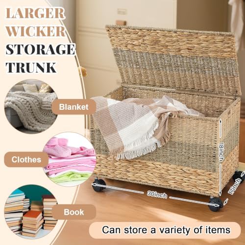 cinnvoice 42.3 gallon/160 l wicker storage trunk basket shown in use