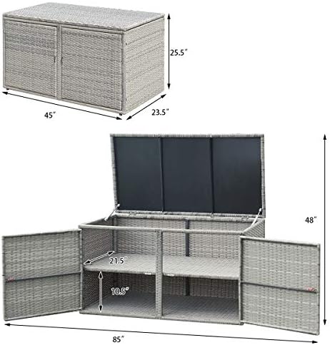 tangkula outdoor wicker storage box, garden deck bin shown in use