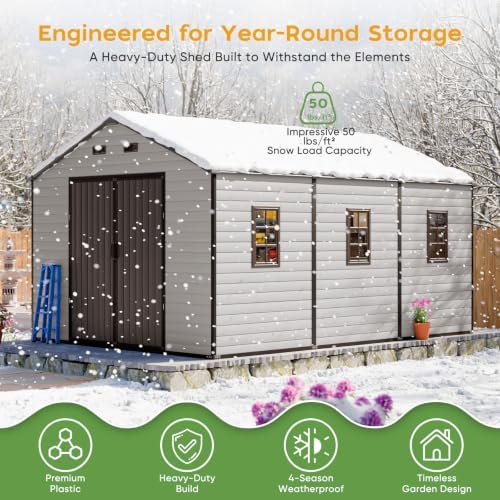 wacasa 10x14 ft large resin plastic outdoor storage, front angle view