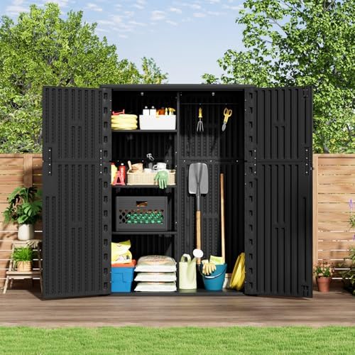 kinying outdoor storage shed,57 cu.ft vertical outdoor storage, front angle view