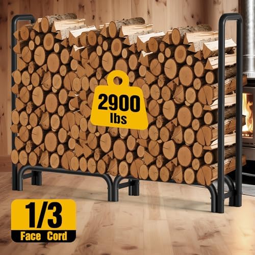 amagabeli 6ft firewood rack outdoor with cover heavy-duty shown in use