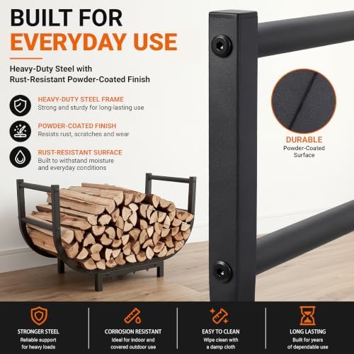 yqbrao 24-inch firewood rack, 500 lb heavy-duty steel showing dimensions