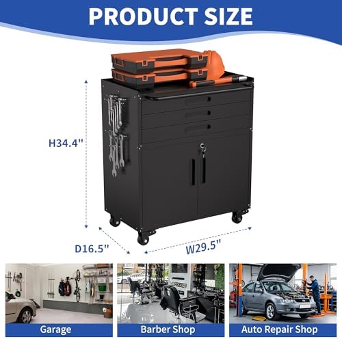 ryh 3 drawers rolling tool chest (black+, 3 shown in use