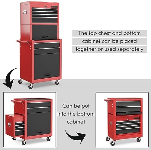 goplus tool chest, 3-in-1 rolling 6 drawers tool, side view