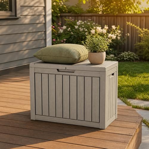 outdoor storage box resin deck box waterproof gray, view 11