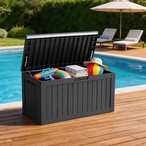 mars villa deck box, outdoor storage box waterproof, front angle view