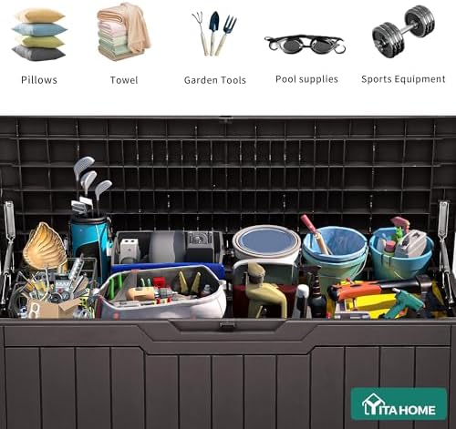 yitahome 80 gallon resin deck box showing dimensions