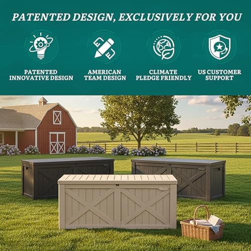 yitahome 150 gallon large deck box with x-shaped, front angle view