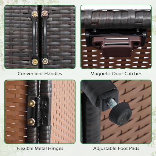 tangkula rattan outdoor storage cabinet with 2 adjustable, close-up detail