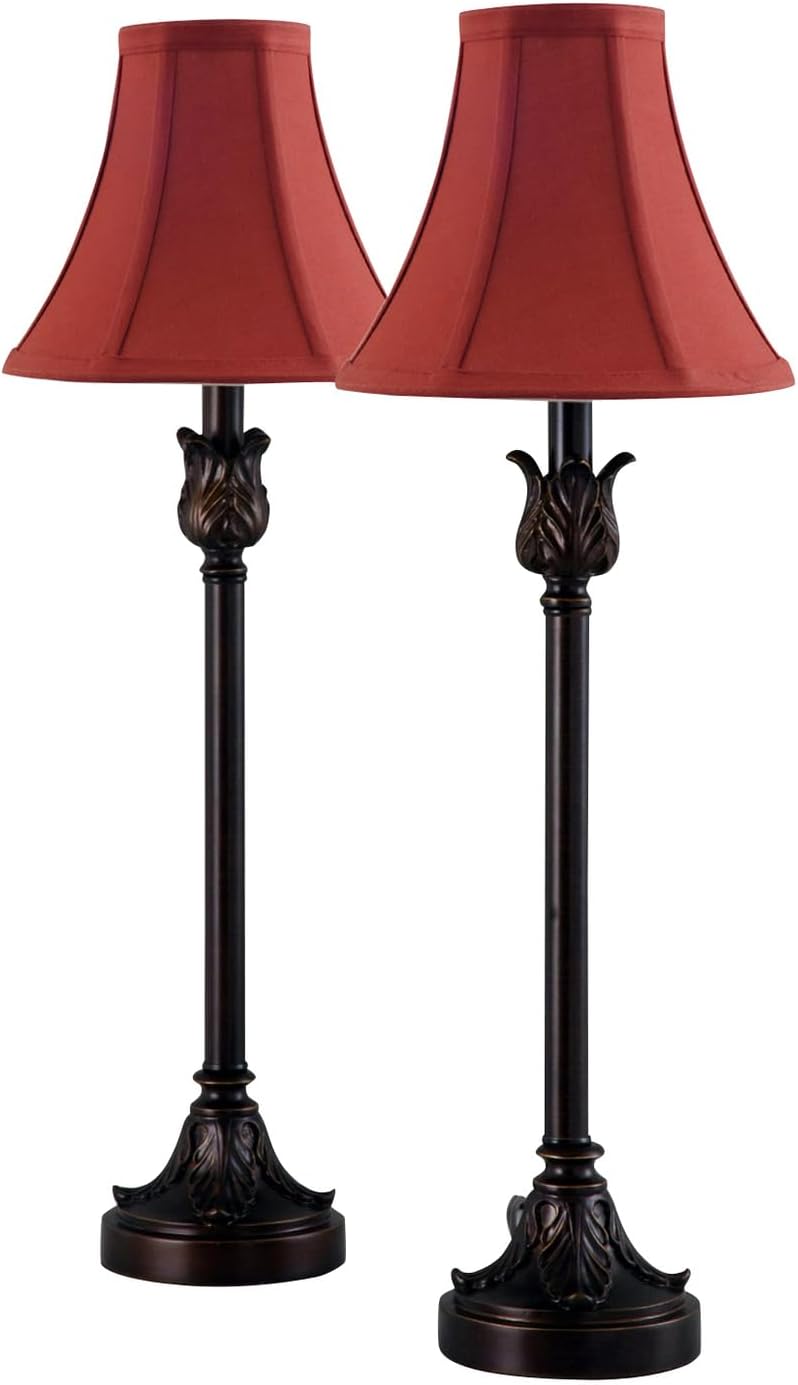 Catalina Lighting Brenda Buffet Table Lamps, Desk Lamp for Office, Dorm, or Bedroom, Reading Light Nightstand Lamp, LED Bulb NOT Included, 25.75", Bronze, Set of 2
