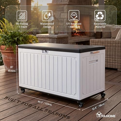 yitahome 90 gallon outdoor storage box with 6 on a desk or shelf