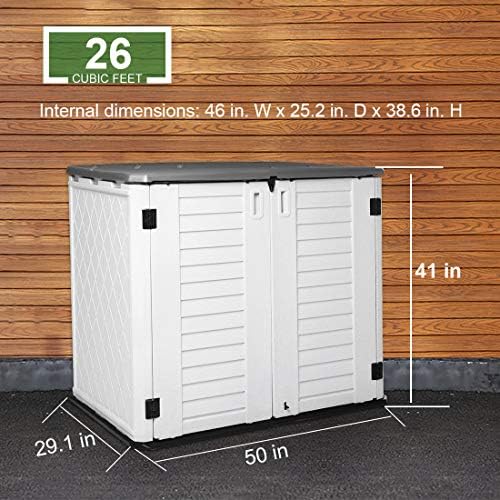 horizontal outdoor garden storage shed for backyards and shown in use