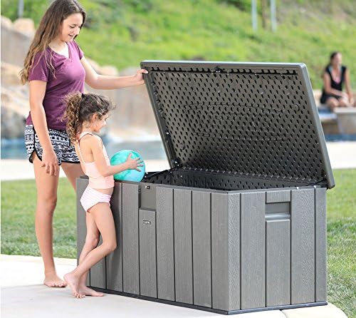 lifetime outdoor storage box, 150 gallon, close-up detail