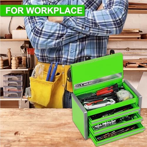 p.i.t. mini tool box,3 drawers small metal toolbox showing dimensions