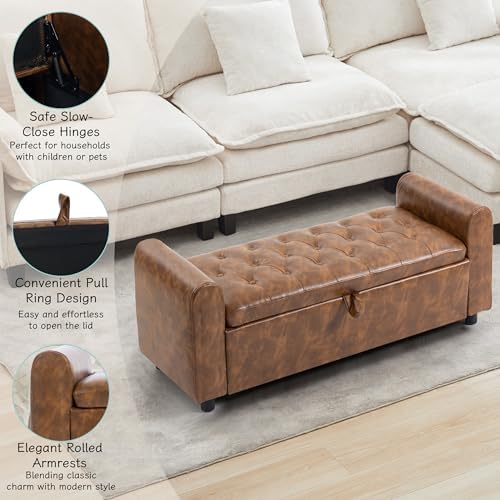 ottoman with storage, tufted storage bench for bedroom on a desk or shelf