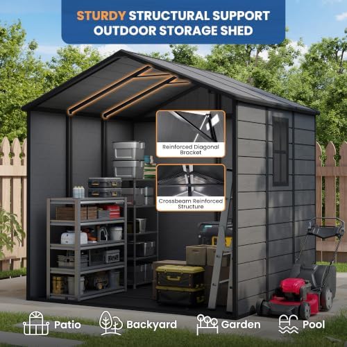 amopatio 8x6 ft resin shed, outdoor storage shed, close-up detail