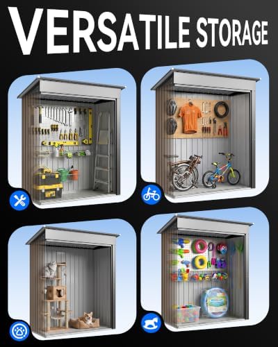5x3 ft metal outdoor storage shed with sliding, front angle view