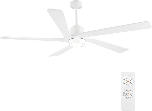 WINGBO 64" DC Ceiling Fan with Lights and Remote Control, 5 Carved Wood Blades by HomePage