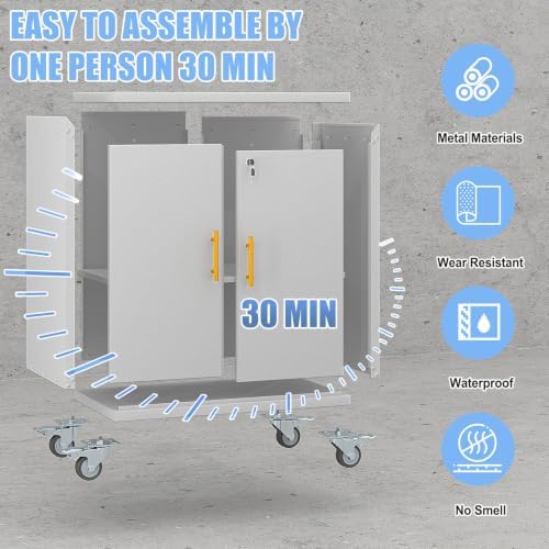 35.6" rolling metal garage storage cabinet with wheels, package contents