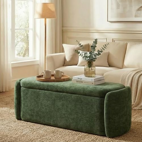 vknow storage bench, upholstered storage ottoman bench with, front angle view